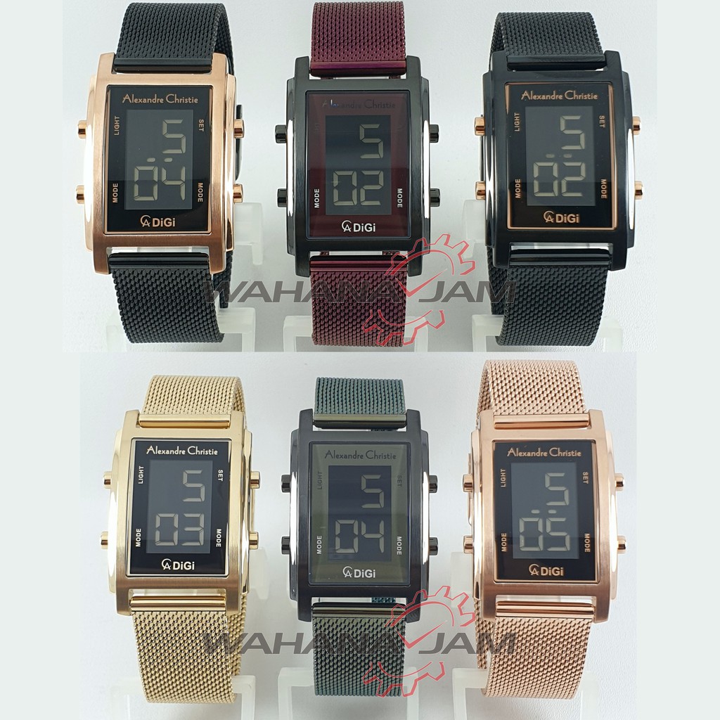 Alexandre Christie AC 9334 LD / Jam Tangan Wanita AC9334 Digital Kotak Rantai Gold Rosegold Black