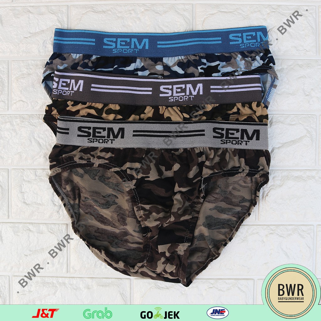 [ 3pc ] Celana dalam pria Sem Sport Army 915  motif full tentara | Bwr