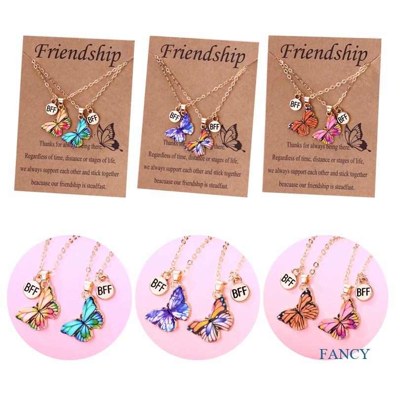 2pcs / Set Kalung Liontin Butterfly Gaya Korea Untuk Wanita