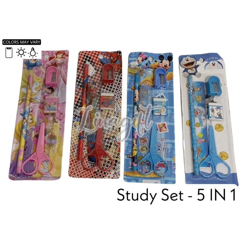 STUDY STATIONERY SET - PAKET ALAT TULIS SEKOLAH KARAKTER / SOUVENIR ULANG TAHUN ANAK 3 IN 1, 5 IN 1, 6 IN 1, 7 IN 1, BTS BT21