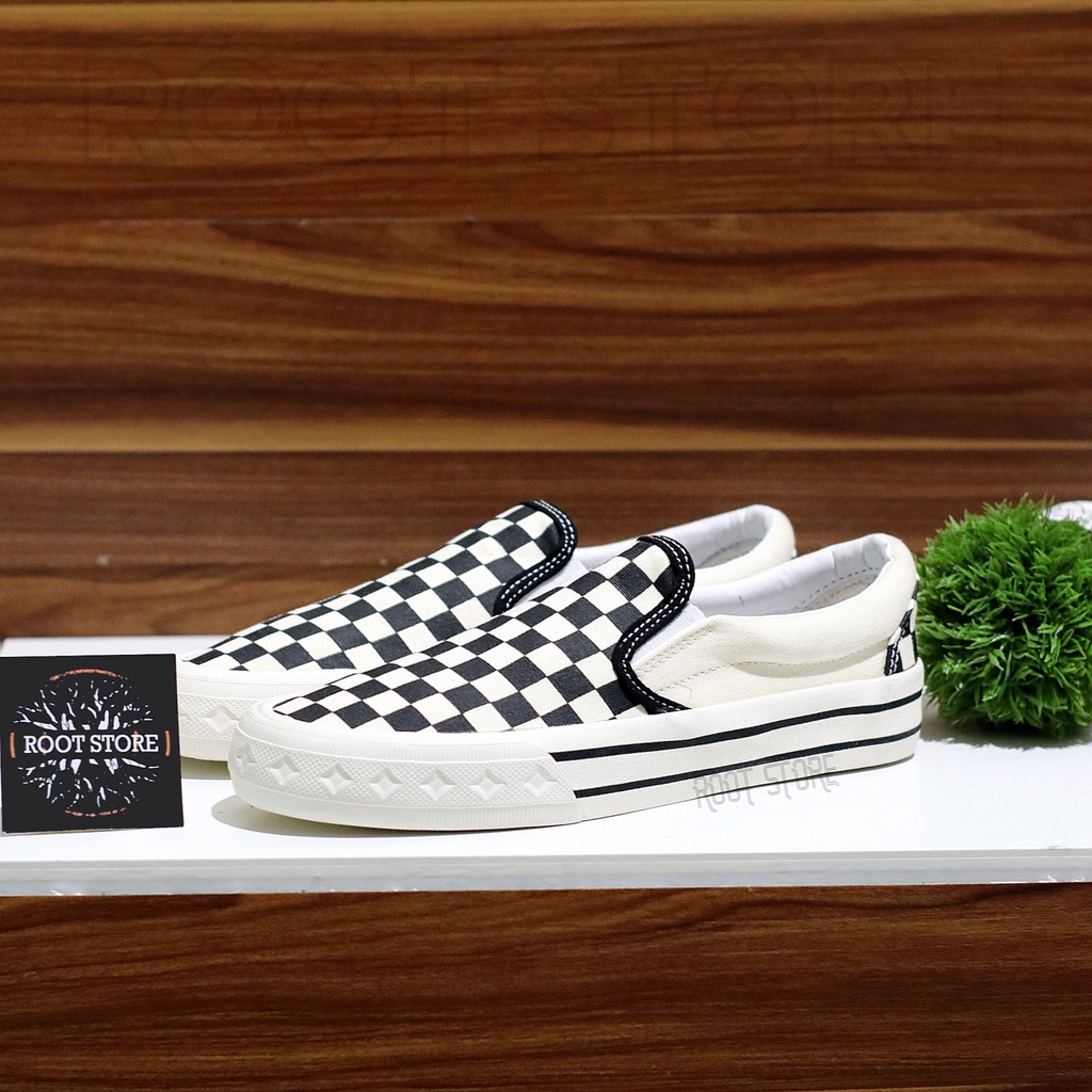 100% Original Sepatu Lokal Casual Slip On Checkerboard Retro