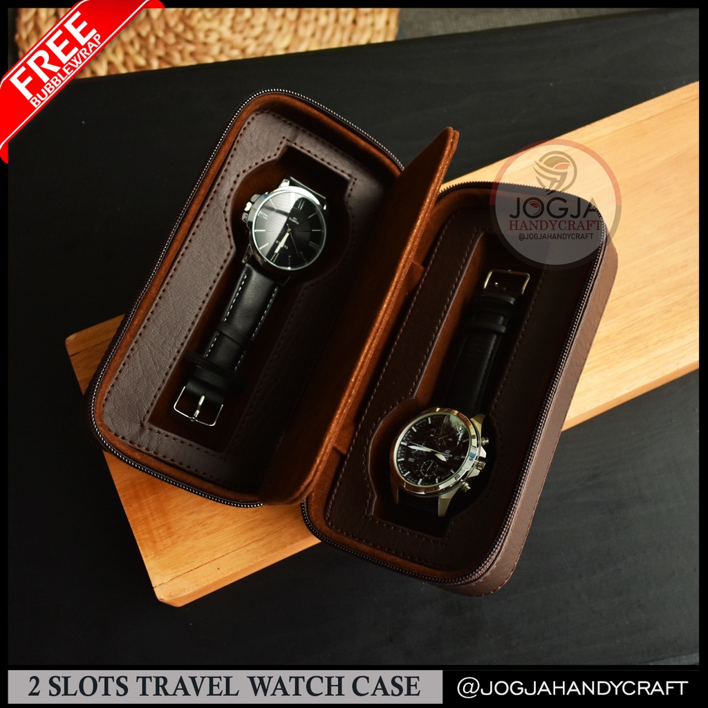 Kotak Tempat Jam Tangan 2 Slot Travel Leather Watch Case