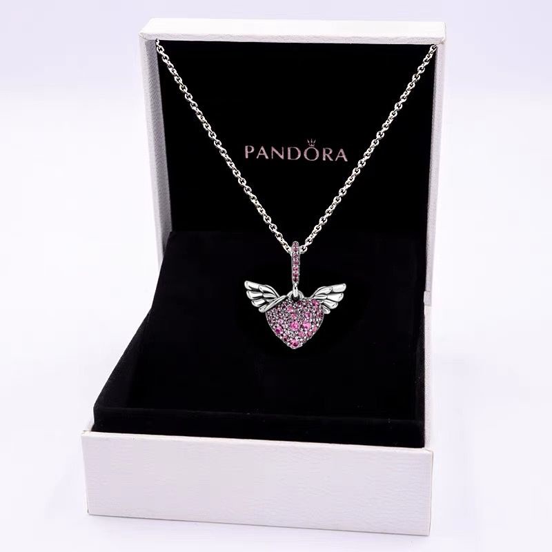 Pandora Kalung 925 Silver Micro-Set Diamond Angel Wings Heart Pendant Untuk Wanita