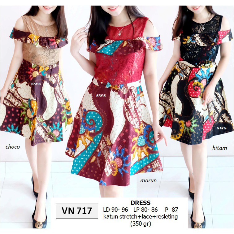 PROMO SEVN717 -  DRESS PESTA SABRINA BATIK ETNIK MODERN DRESS FLARE MIDI MURAH
