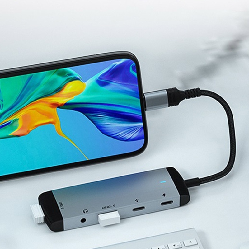 5 in 1 Dock Station USB Tipe C / USB 3.0 / 2.0 / PD 60W / 3.5mm Hub Untuk Laptop