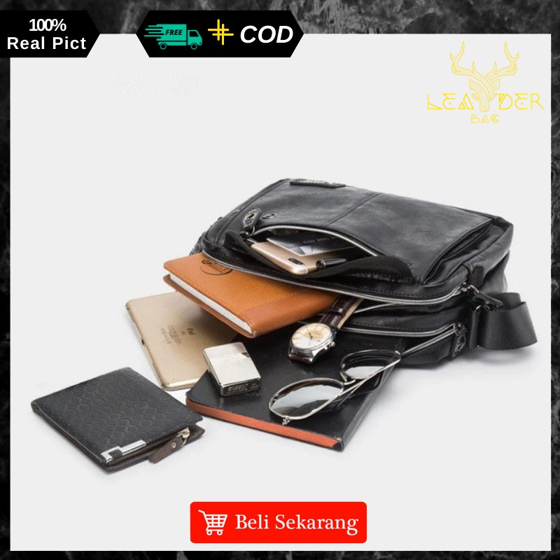 Tas Selempang Kulit Cowok Distro Original Model Terbaru Warna Hitam Atau Tas Messenger Pria Import