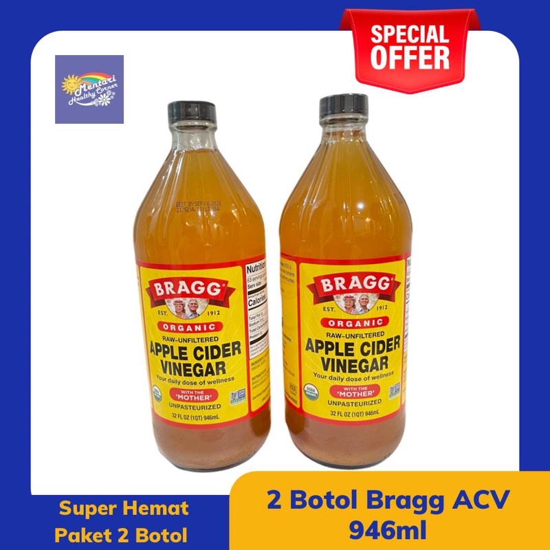 Paket,Bragg Organic Apple Cider Vinegar 946m (2 Botol)