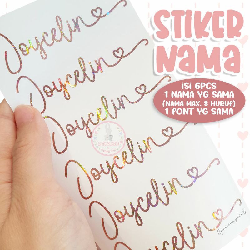

6pcs/10pcs stiker nama premium hologram rosegold