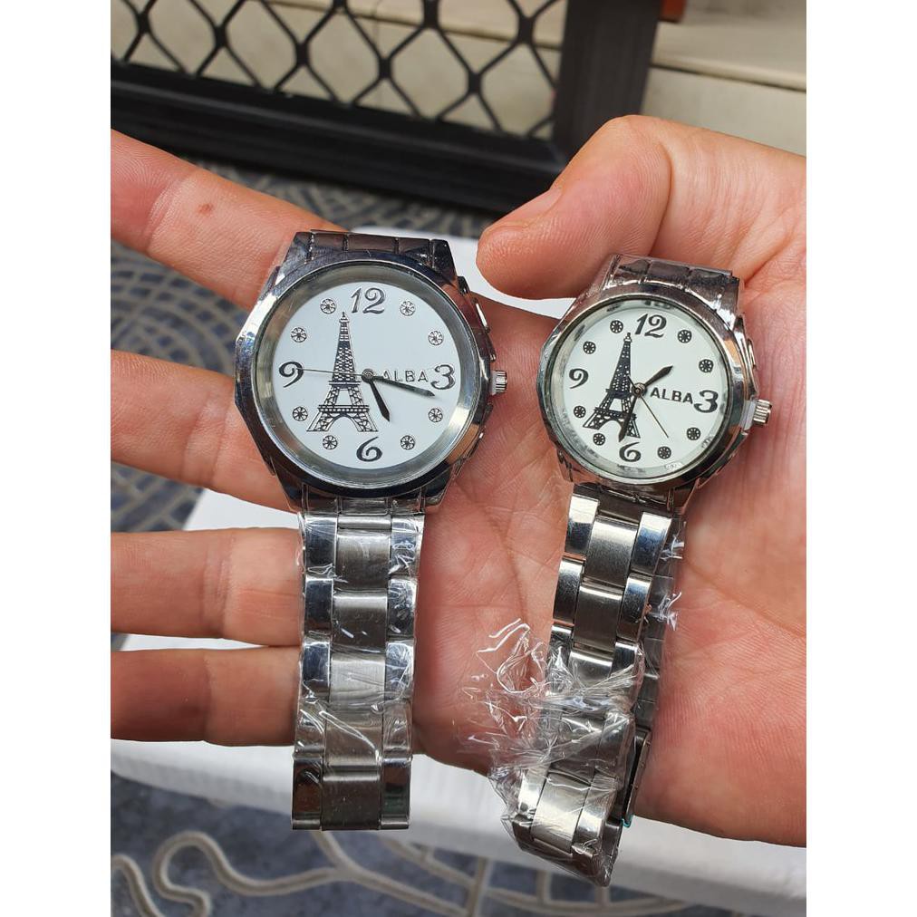 Couple Jam tangan pria dan wanita RANTAI STAINLESS ALBA paris ( silver)