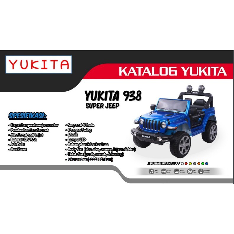 Mainan Mobilan Anak Mobil Aki Jeep YUKITA 938 12 Volt Paint