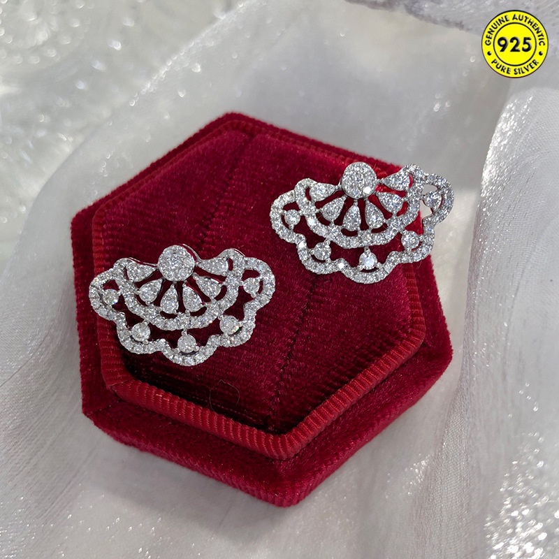 Anting Tusuk Gantung Bahan Sterling Silver 925 Desain Rok Lace Hias Berlian Gaya Unik Untuk Wanita