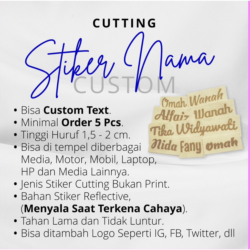 

Cutting Stiker Nama Custom Murah | Harga Per Huruf