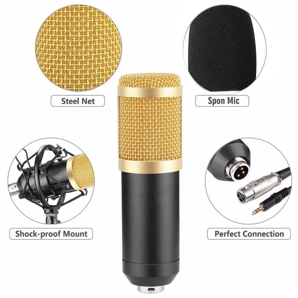 PAKET KARAOKE KUMPLIT MICROPHONE RECORDING CONDENSER BM 800 / BM8000 STAND + SOUNDCARD V8 + FREE AUDIO SPLITTER