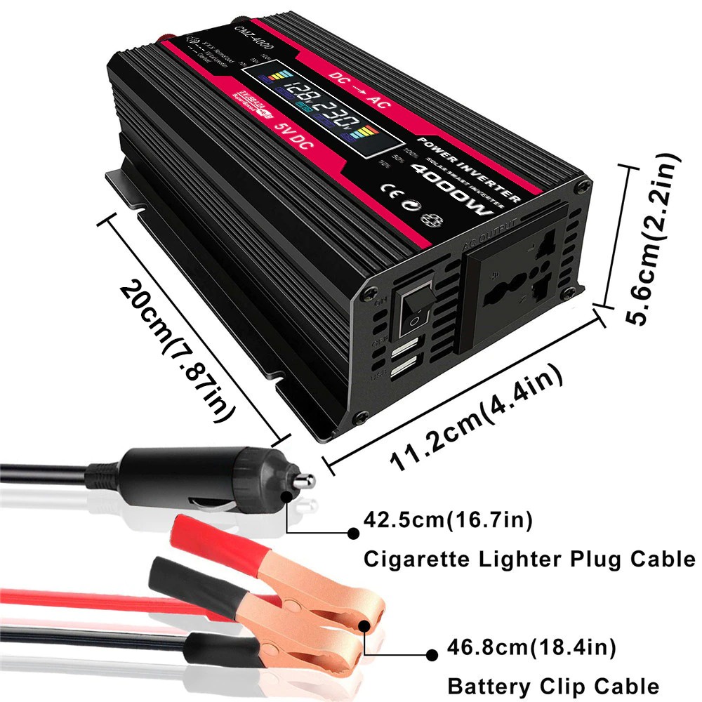 Car Power Inverter Sine Wave Inverter Daya DC 12 V to AC 220 V 4000 W - CMZ-4000 - Black