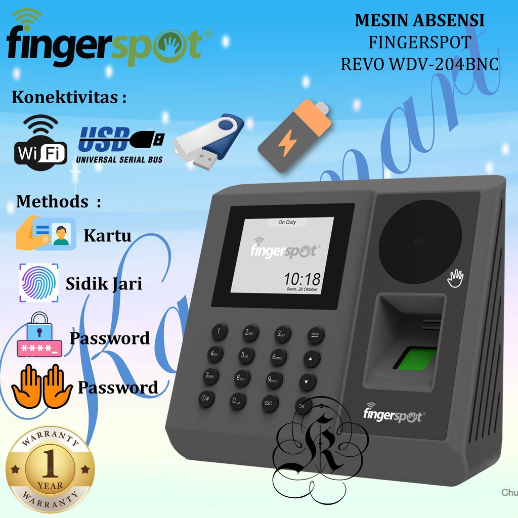 Mesin absensi Revo WDV-204BNC fingerprint telapak tangan Wifi Battery