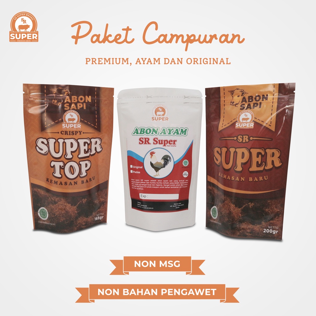 

3PC MIX ABON SR SUPER 1PC CRISPY/1PC SR SUPER/AYAM ORIGINAL