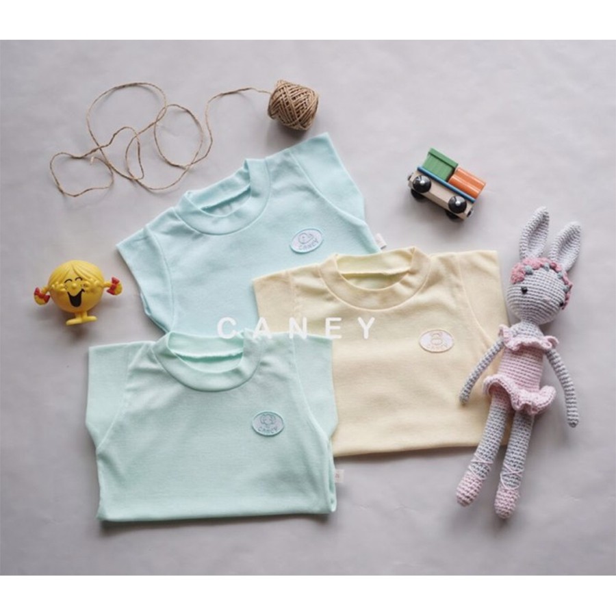 Caney Kaos Oblong Baby Lengan Pendek 3pcs Baju Bayi Polos Warna