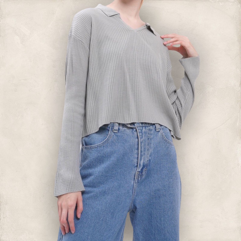 BEFAST - ZFS OOTD Wanita Sweater YEIN / RJT AEGYO KNIT POLO CROP ATASAN RAJUT / Sweater Rajut Kekinian Remaja Wanita / Sweater Terbaru 2022 / Fashion Trendy / Terlaris / Termurah