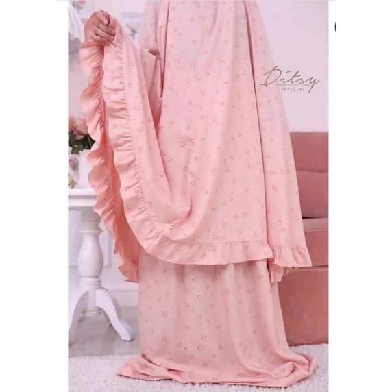 Preloved like new Prayer Set Ditsy Mukena Cicera Pink hrga nett FREE GANCI DITSY