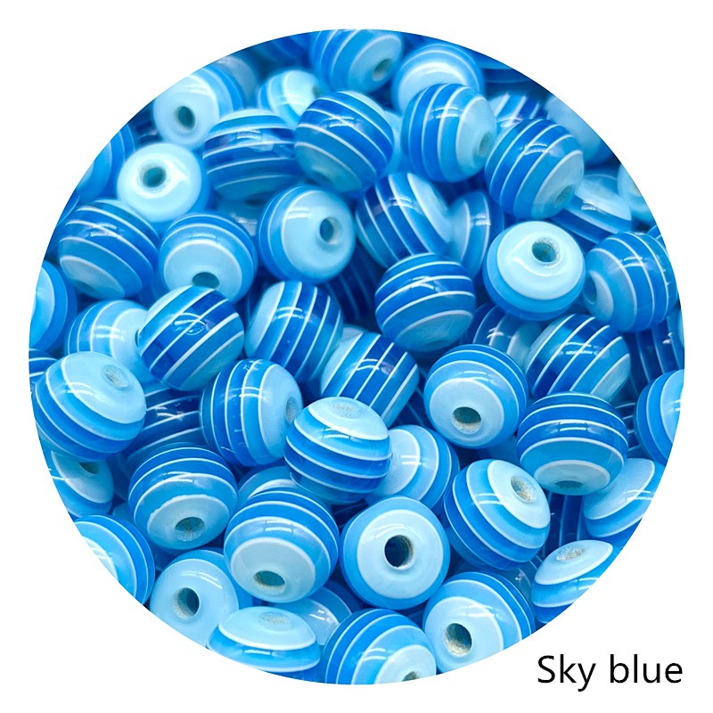 6mm / 8mm Manik-Manik Resin Monokromatik Motif Garis Untuk Membuat Gelang / Perhiasan Diy