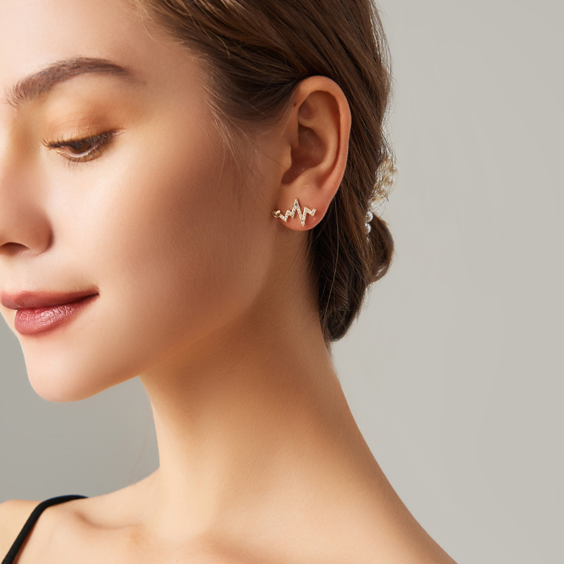 Flash Berlian Geometris Gelombang Cinta Anting lady Korea