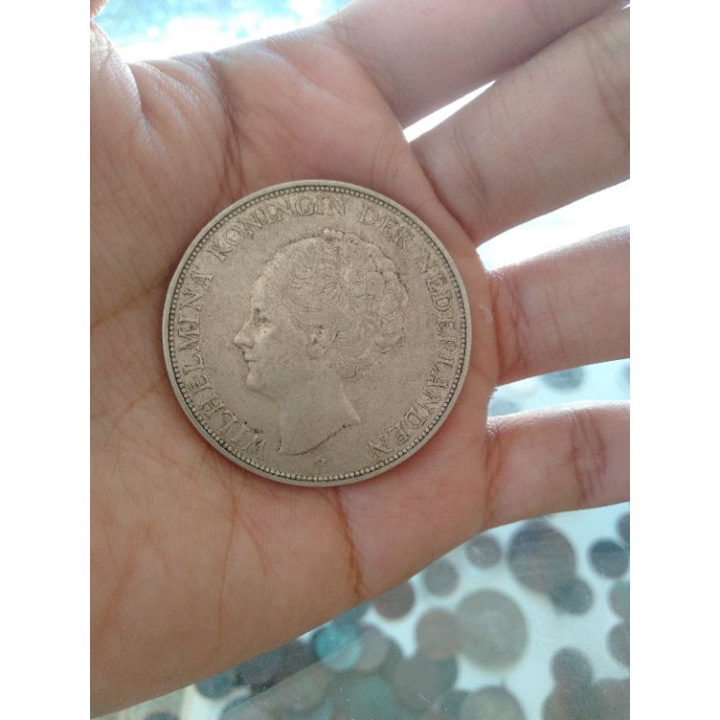 uang koin kuno Wilhelmina 2 1/2 G tahun 1930 silver coin coin perak asli