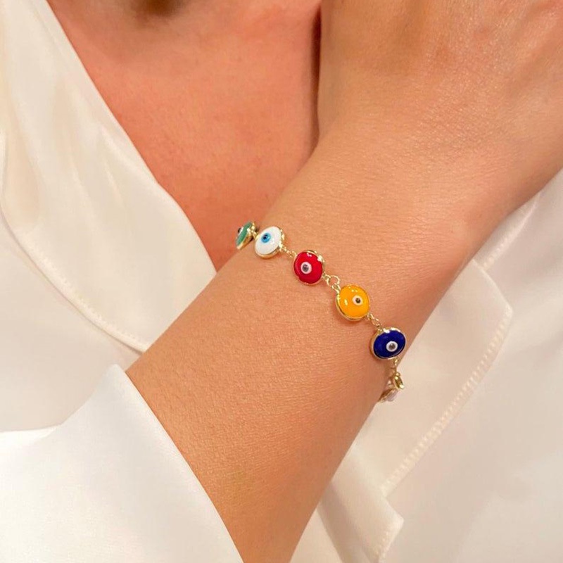 Gelang Tangan Wanita Desain Mata Iblis Simple Retro Multi Warna Untuk Hadiah