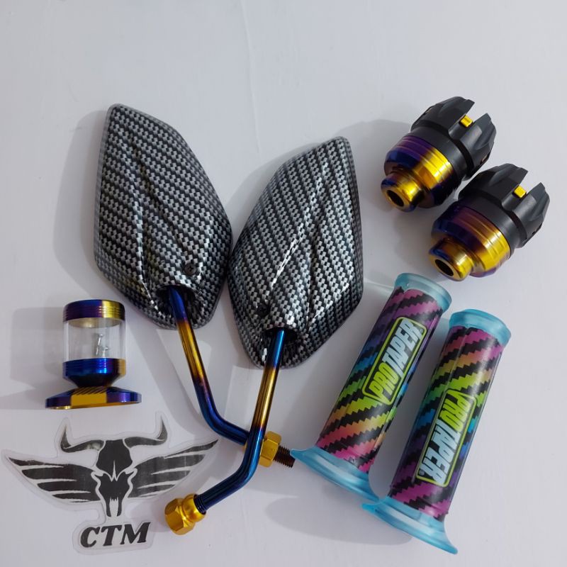 [PAKET] SPION JUPITER TWOTONE + GRIP PELANGI CARBON + STEMPEL KACA TWOTONE + JALU AS TWOTONE