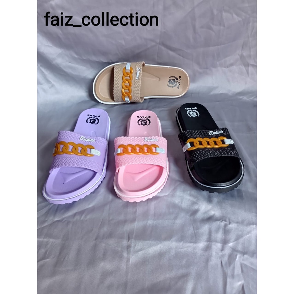 Sandal Selop Wanita Motif Rantai Dulux , Bahan Karet