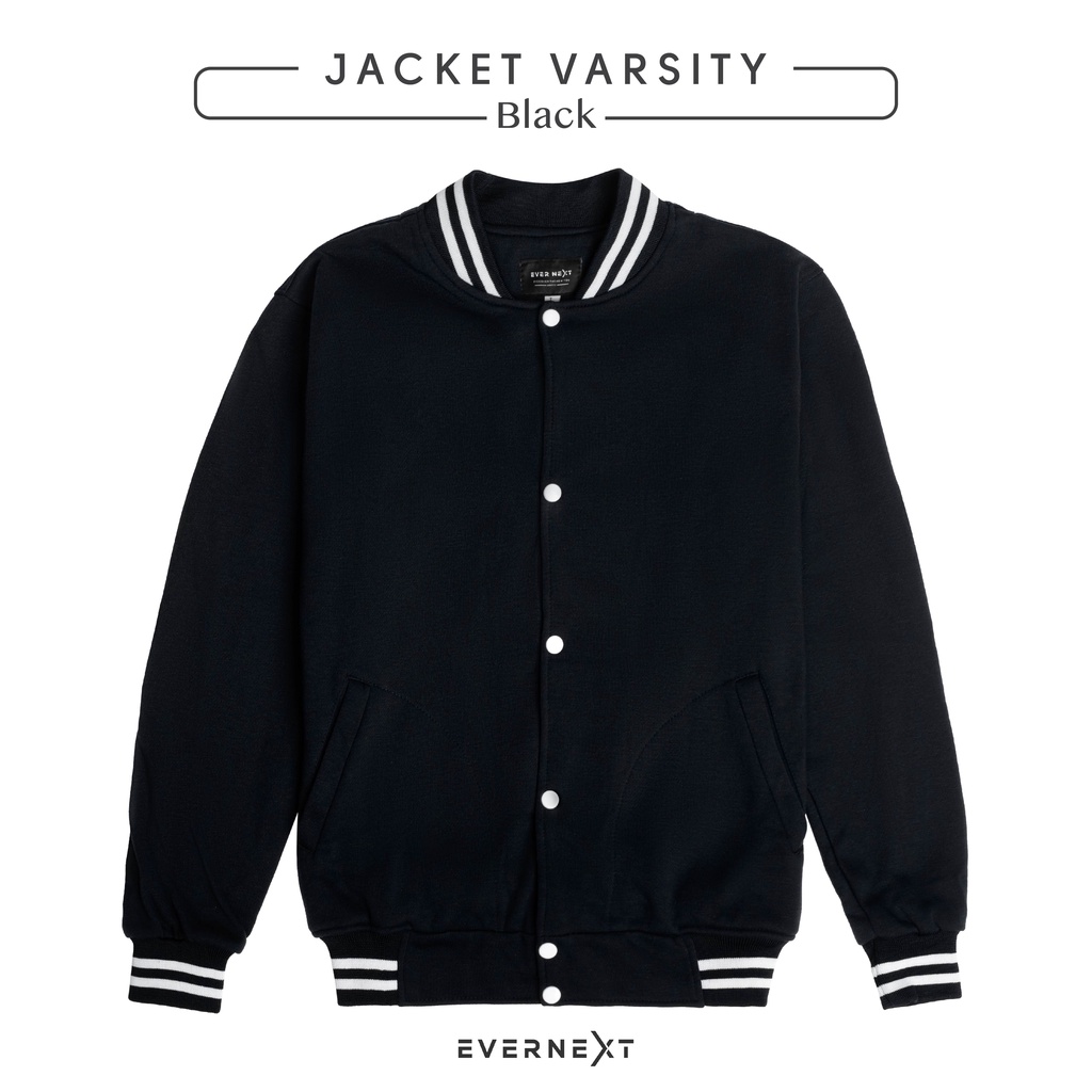 Evernext - Jaket Varisty Pria Jaket Cowok Baseball Jaket Fleece Jaket Casual Pria Vintage Jaket Distro Premium-FULL BLACK