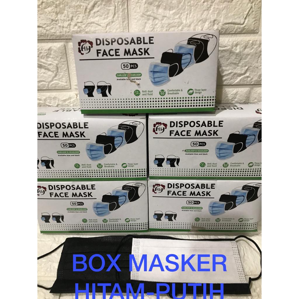 MASKER/ICARE/EARLOOP/MASKER HITAM/PUTIH/HIJAB/3PLAY/MEDIS/DISPOSABLE FACE MASK-1