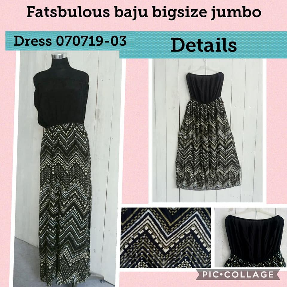 LONGDRESS BIG SIZE MODEL KEMBEN WARNA HITAM  MOTIF STRIPES SIZE 16 DRESS 070719-03