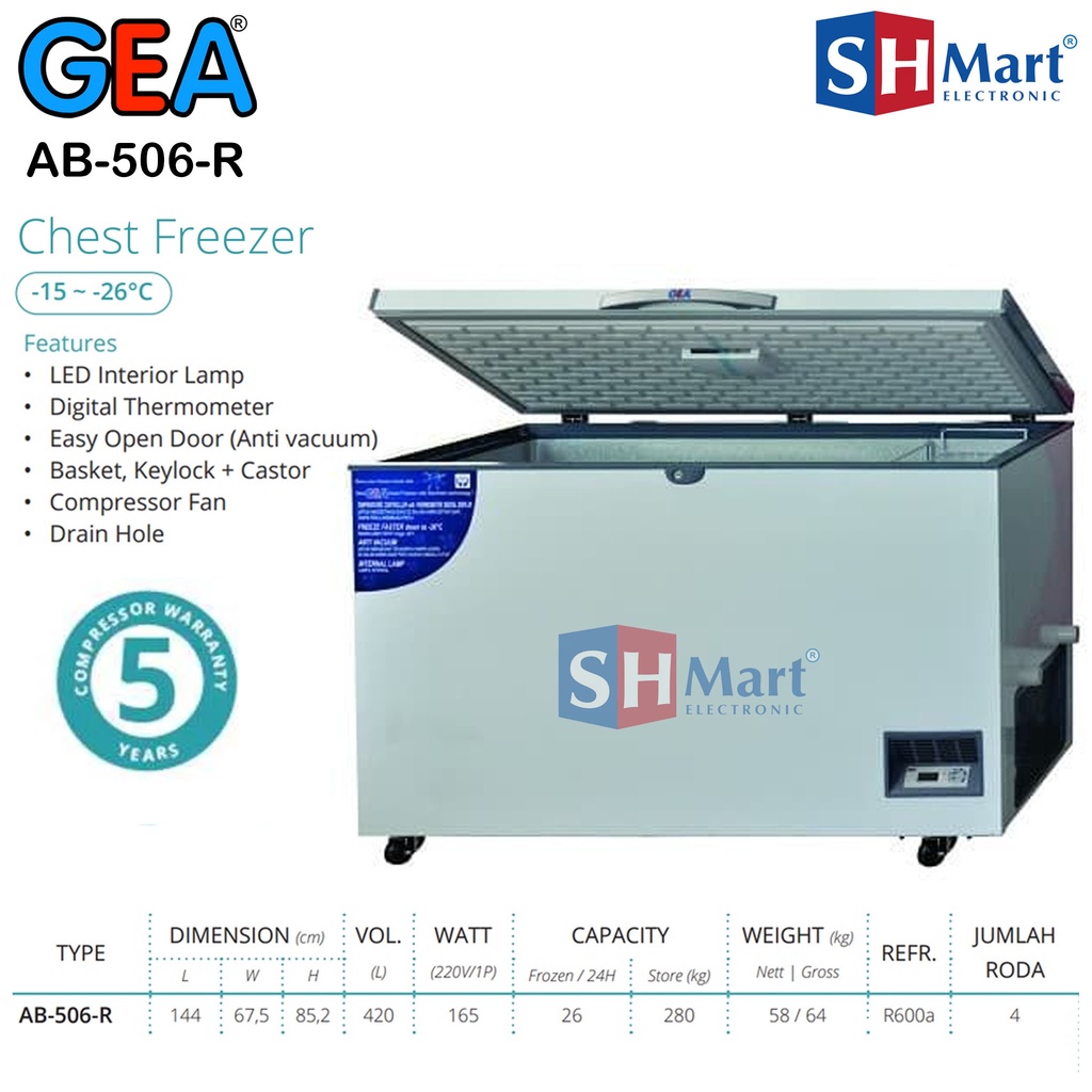 CHEST FREEZER GEA AB-506R AB506R KAPASITAS 420 LITER GARANSI RESMI