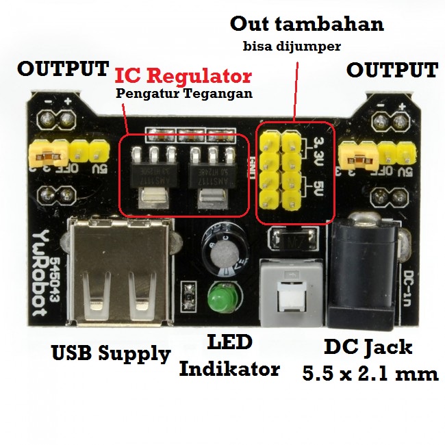 [HAEBOT] Breadboard Power Supply Daya 5V 3.3V USB Jack DC Board MB 102 MB102 Project Papan Roti Arduinoo