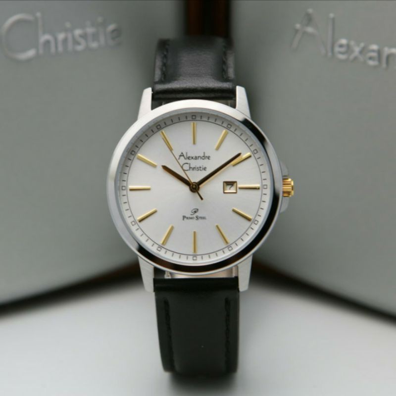 ALEXANDRE CHRISTIE AC1014 SILVER BLACK KULIT WANITA.ORIGINAL GARANSI RESMI 1 TAHUN