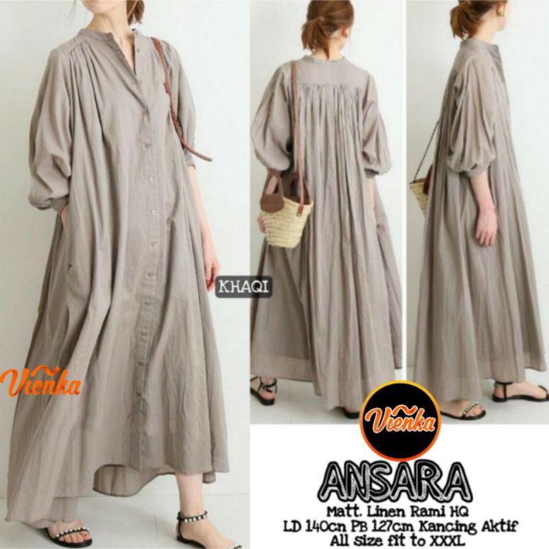 SIMIFASHION Ansara Maxy dress premium linen puff sleeve Jumbo size