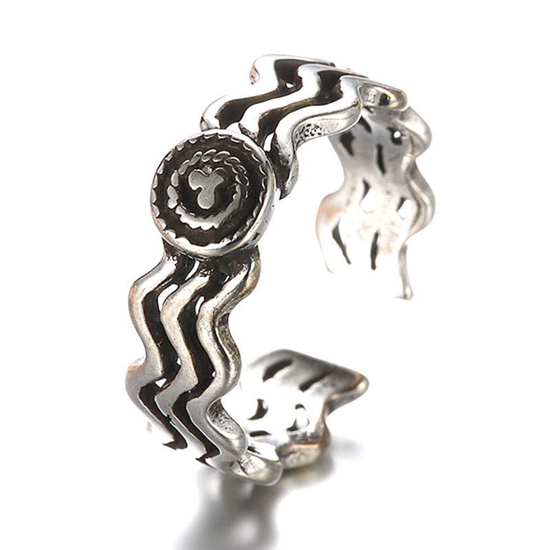 cincin perak 925 asli untuk wanita/Cincin yang Dapat Disesuaikan Tiga baris Perhiasan Retro