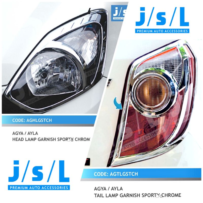 AGYA AYLA 2012 2014 2016 PAKET GARNISH DEPAN BELAKANG LAMPU LIST LIS LAMPU COVER CHROME SILVER