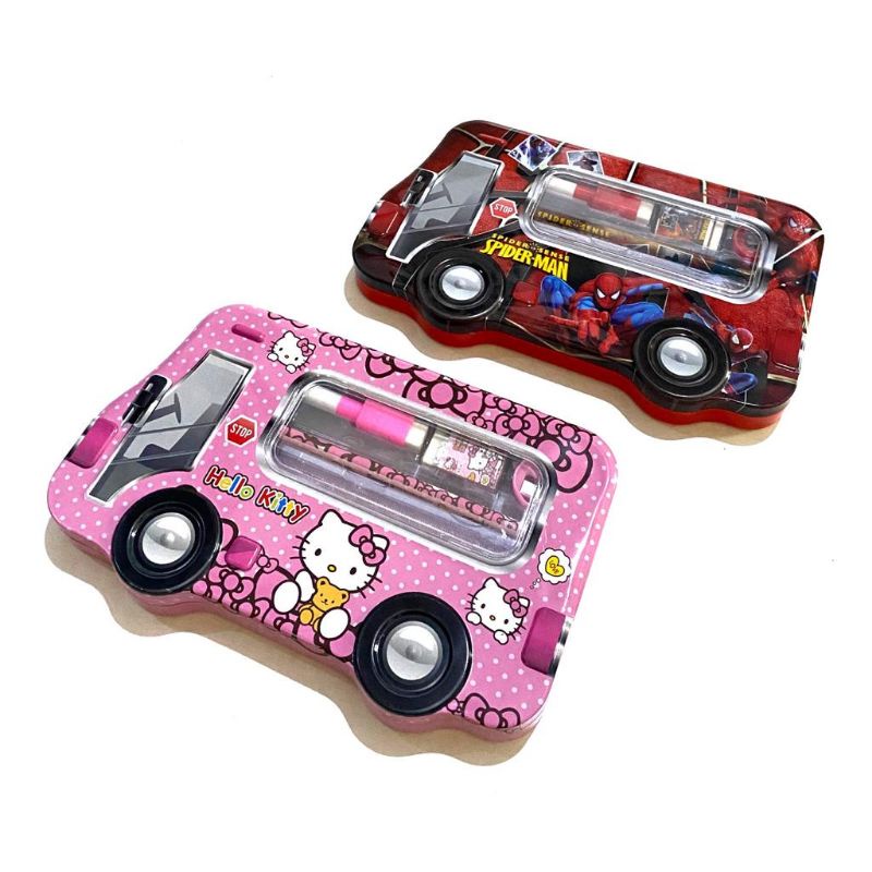 

Tempat pensil kaleng bentuk mobil spiderman hello kitty