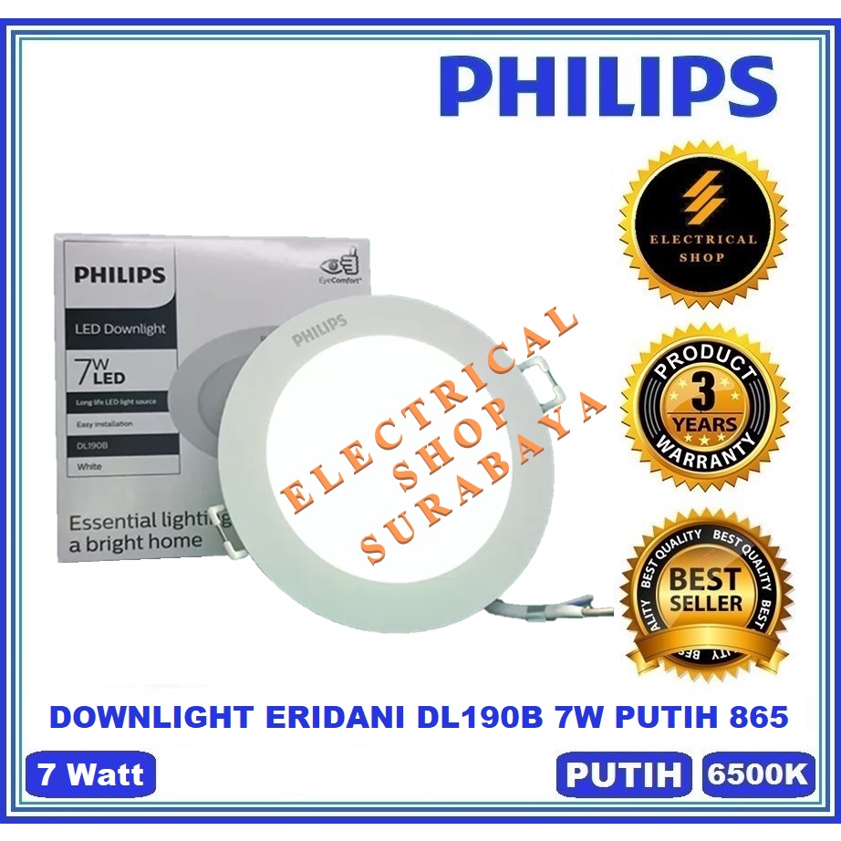 PHILIPS DOWNLIGHT LED ERIDANI 7W 7 WATT PUTIH ATAU KUNING 4 INCI D100 865 830 6500K 3000K DL190B GN 2 LAMPU TANAM PLAFON 4&quot; INCH &quot; (GARANSI &amp; HARGA GROSIR) PENGGANTI 5W 5 WATT