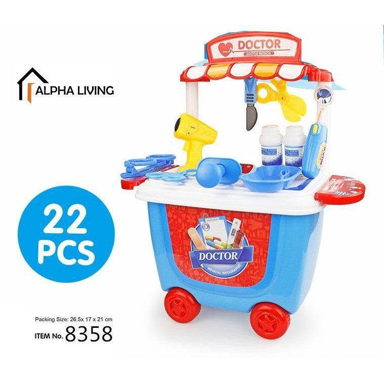 Mainan Anak Dokter-Dokteran Trolly Blue 22 Pcs