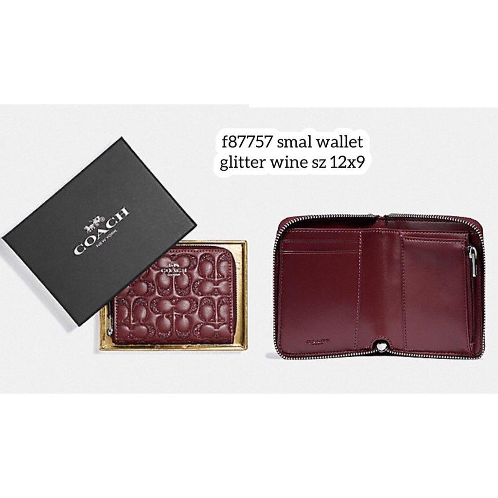 dompet coach boxed small wallet embossed glitter wine f87757