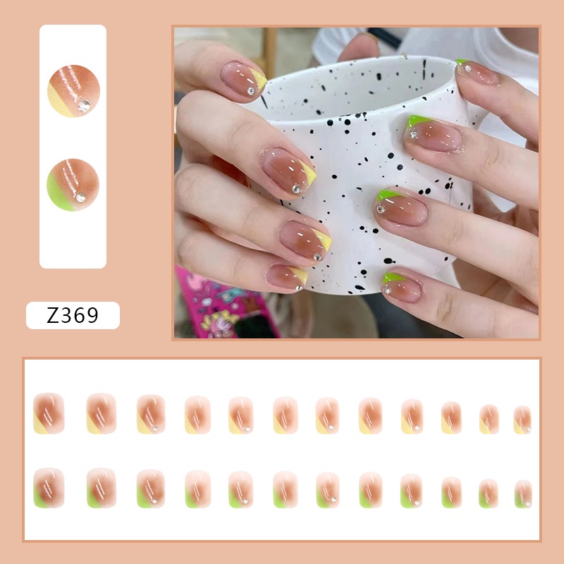 Z369 24pcs / Kotak Kuku Palsu Full Cover Untuk Dekorasi Nail Art