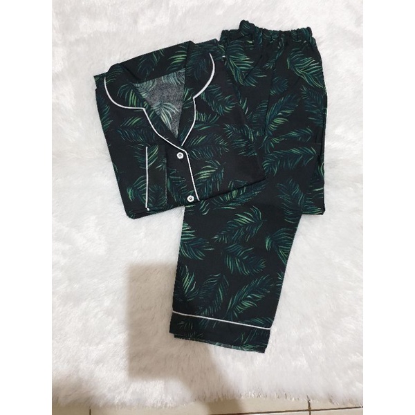 Baju Tidur Piyama Wanita/Cewek Pajamas Dewasa Katun Motif Coco Daun PP Lengan Panjang Kekinian