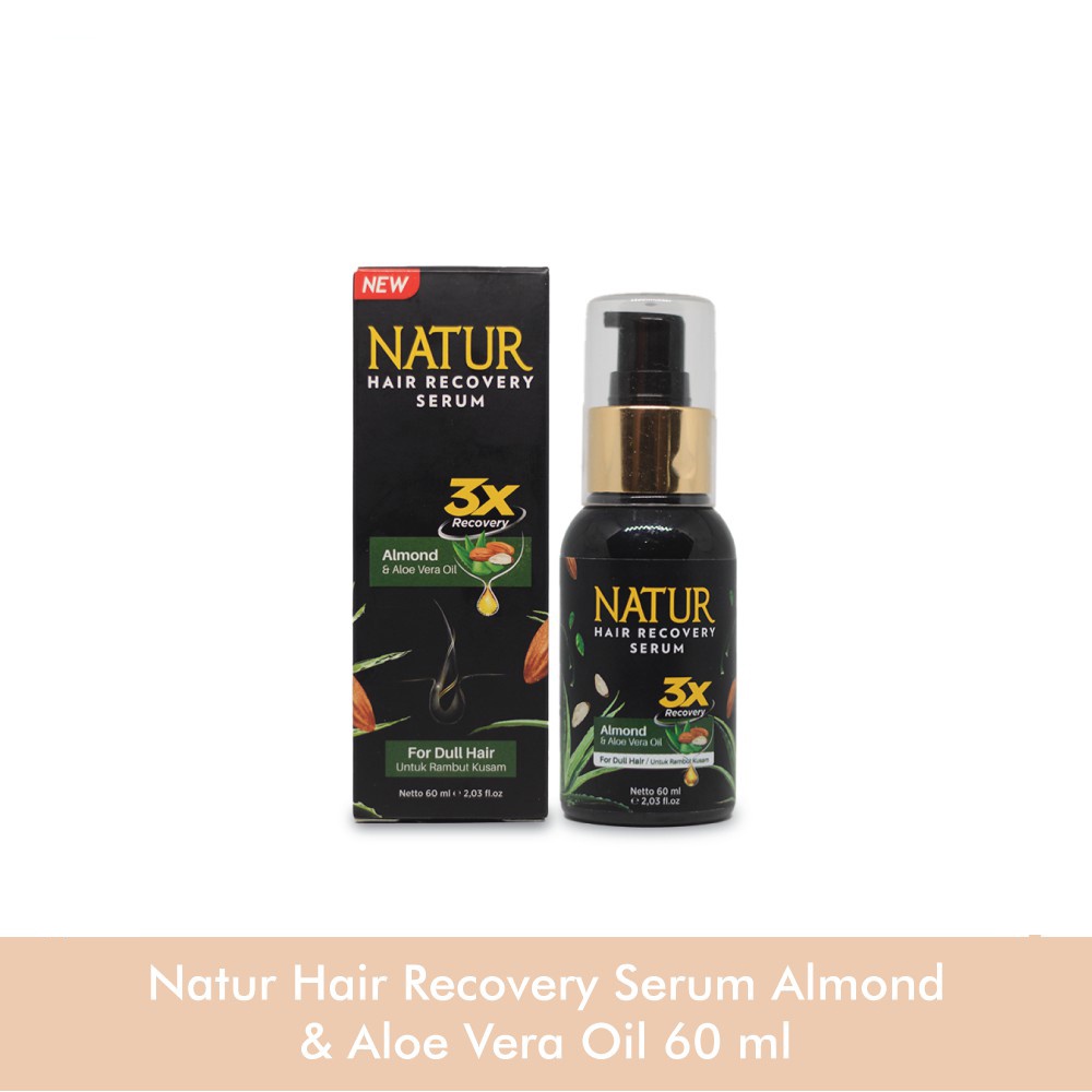 NATUR Hair Recovery Serum 60ml for Dull Damage Hair Fall - Almond &amp; Ginseng Oil / Aloe Vera / Olive