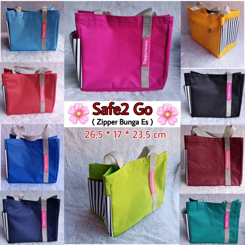 Terlaris Tas bekal Makan Logo Karet / Tote Bag Safe2 Go ( Zipper bunga es) / Tas Bekal Safe2 Go