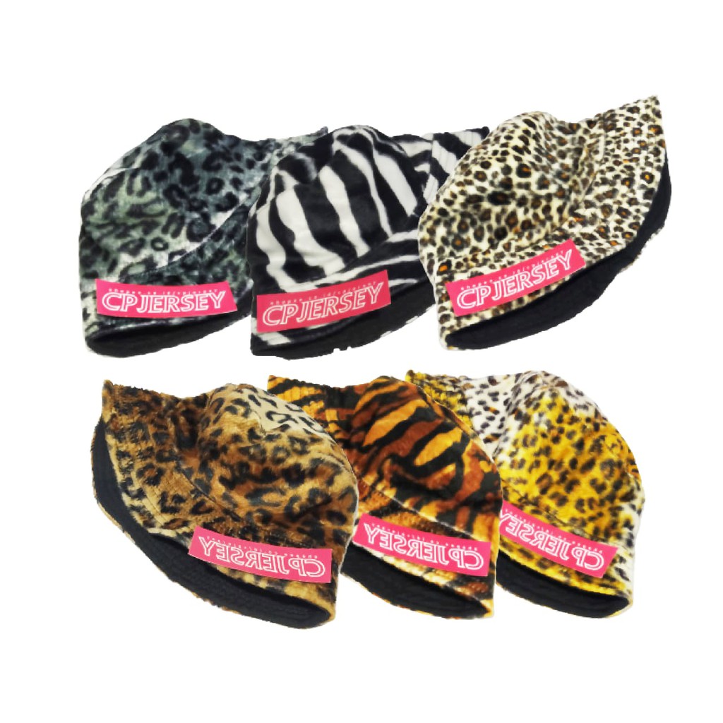 Bucket Motif Leopard Topi Bucket Motif Leopard Sapi Jaguar Macan Tiger Polkadot Bludru Leopard Sapi 