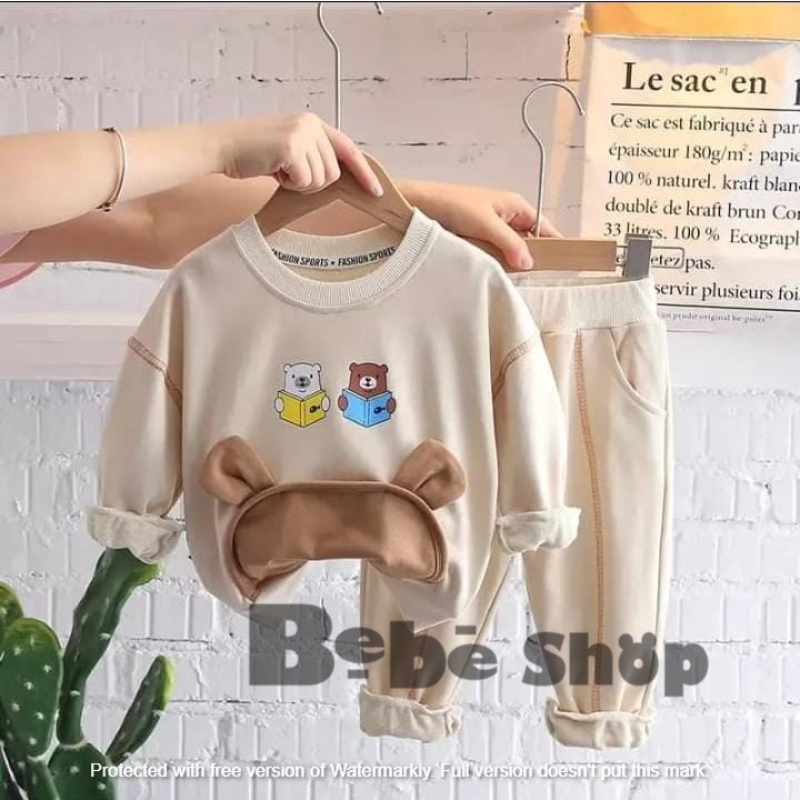 Setelan baju bear  bahan flis usia usia 1 sampai 6 tahun