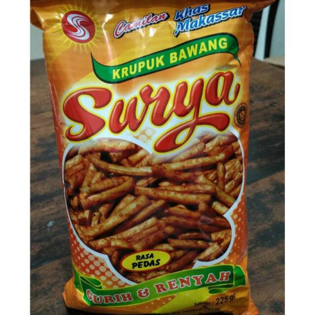 

Krupuk / kripik bawang Surya pedas 225gr