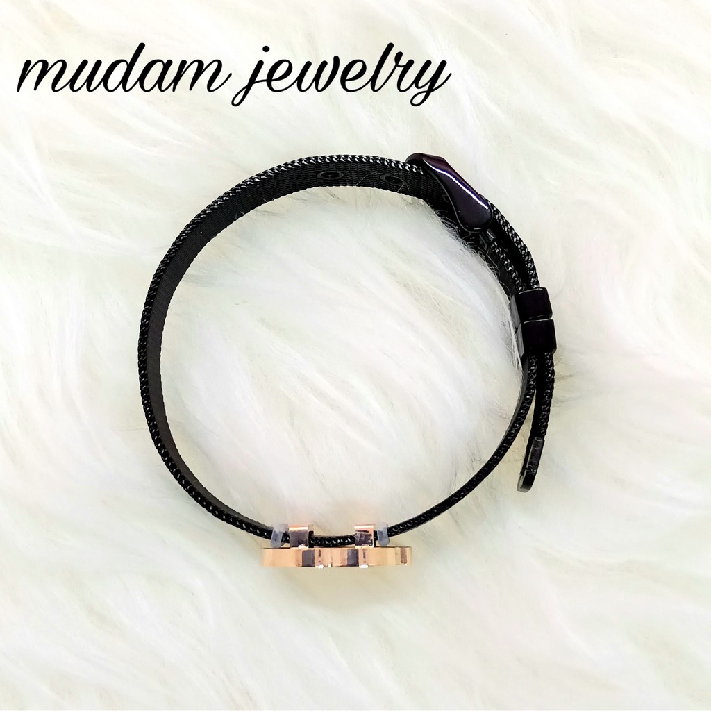 Gelang Titanium Gc Model Tali Jam Warna Hitam dan Rose gold